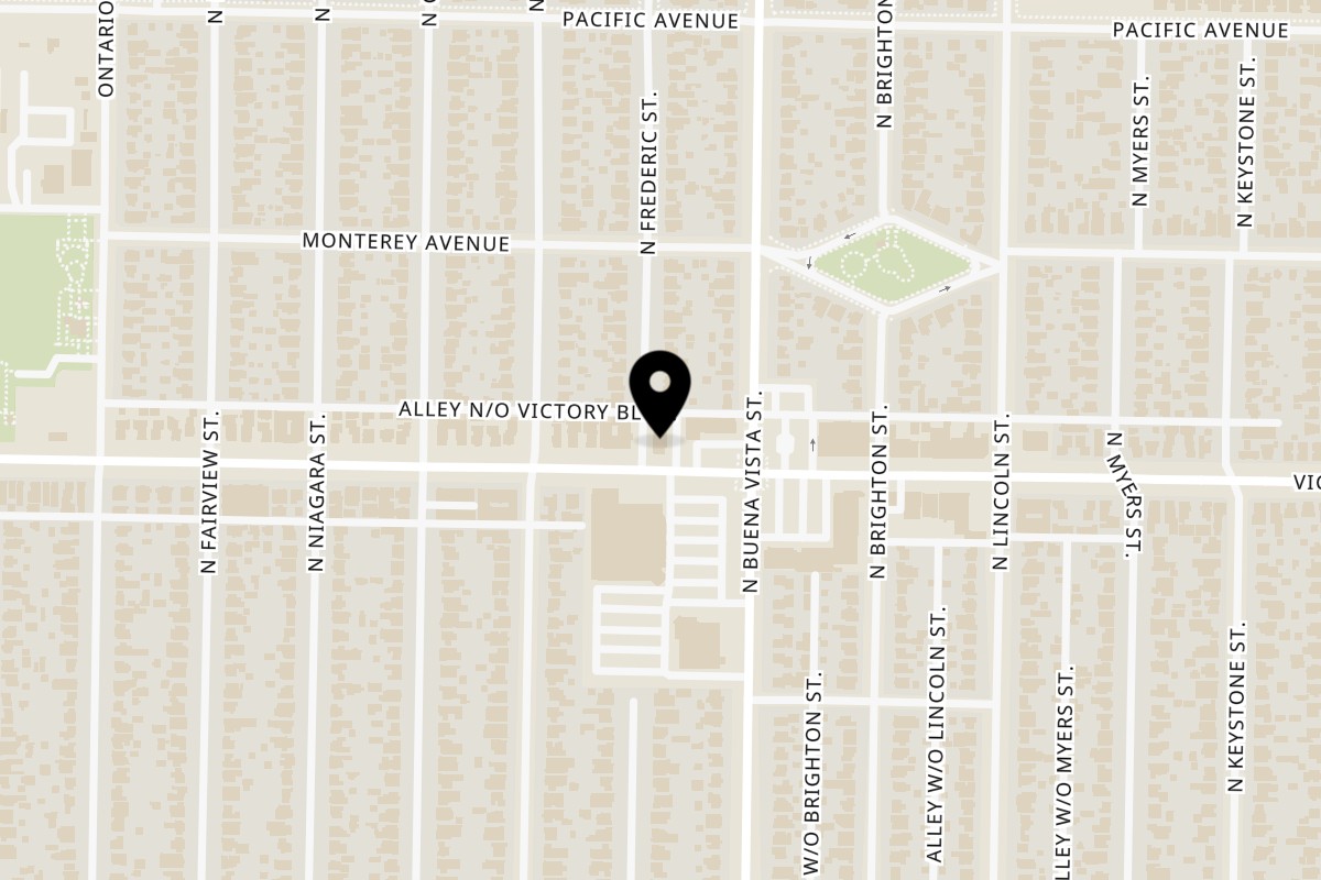Map showing the location of Eat'n Park Restaurant on 2517 W Victory Blvd in Burbank